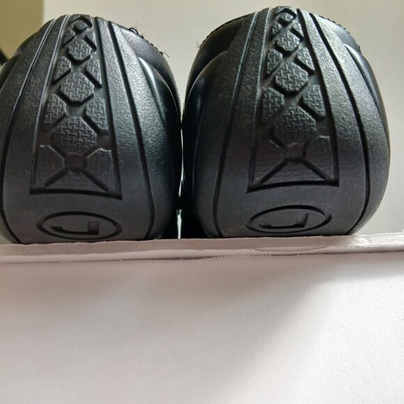 Black Leather Upper Waterproof Mules Gunmetal Bar Horsebit Decoration Sz 7M - Picture 6 of 12